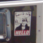 hello goatse sticker on a DJ record crate.