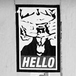 High class Goatse: Sticker in bathroom in black and white